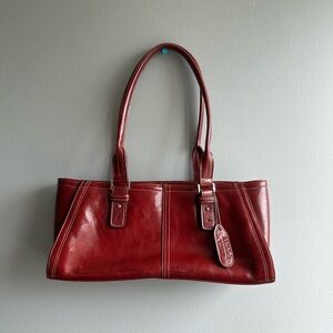 Women's Red Leather Shoulder Bag with Double Straps